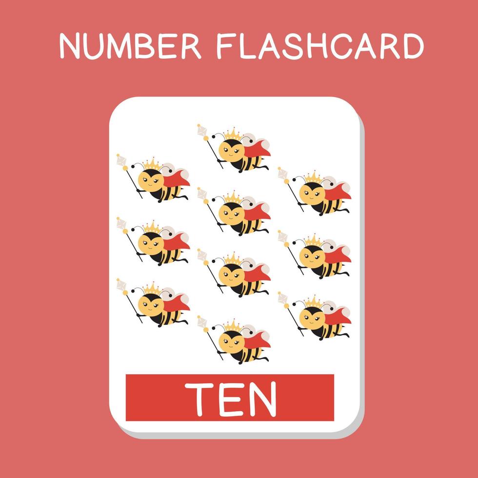 Cute number flashcards with animals set. English counting with animal theme. Math Poster for preschool. Vector illustration.