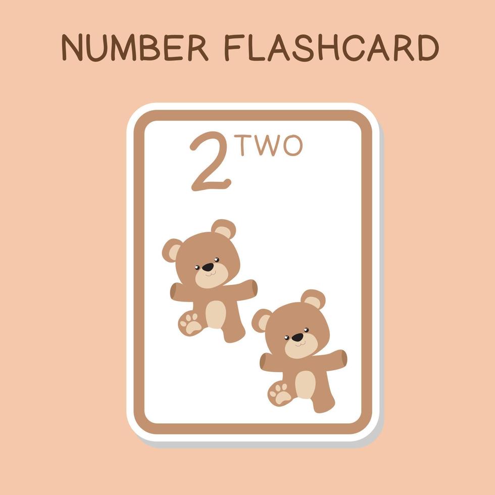 Cute number flashcards with animals set. English counting with animal theme. Math Poster for preschool. Vector illustration.