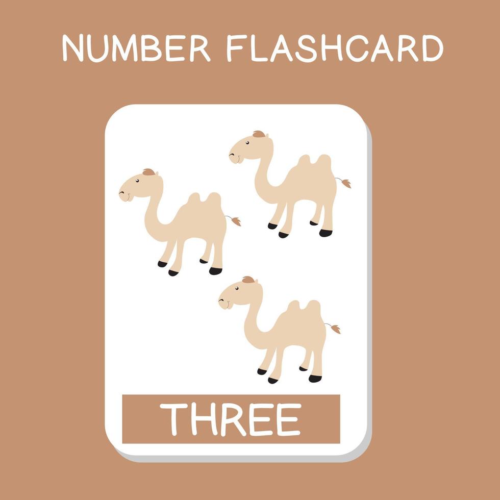 Cute number flashcards with animals set. English counting with animal theme. Math Poster for preschool. Vector illustration.