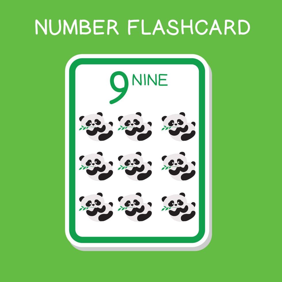 Cute number flashcards with animals set. English counting with animal theme. Math Poster for preschool. Vector illustration.