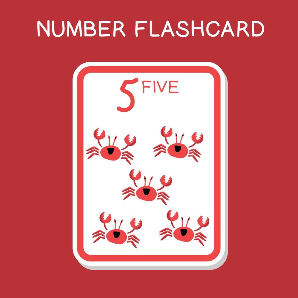 Cute number flashcards with animals set. English counting with animal theme. Math Poster for preschool. Vector illustration.