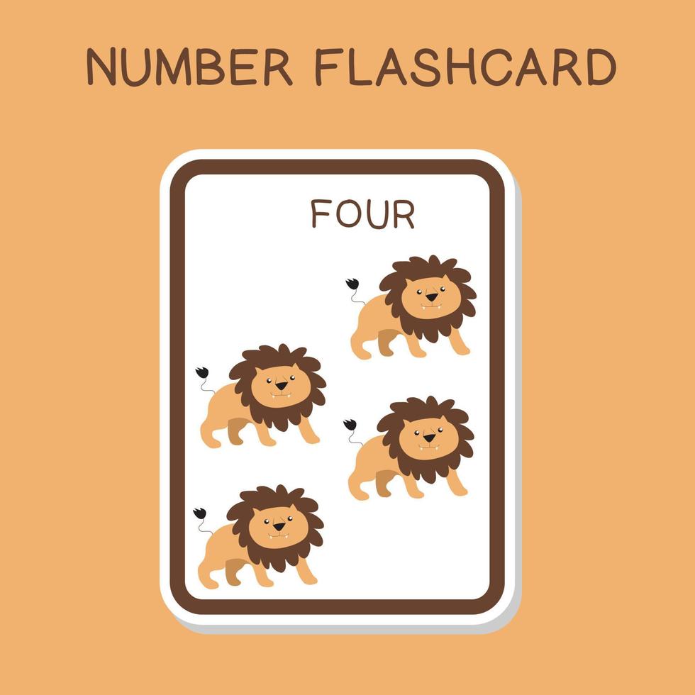 Cute number flashcards with animals set. English counting with animal theme. Math Poster for preschool. Vector illustration.