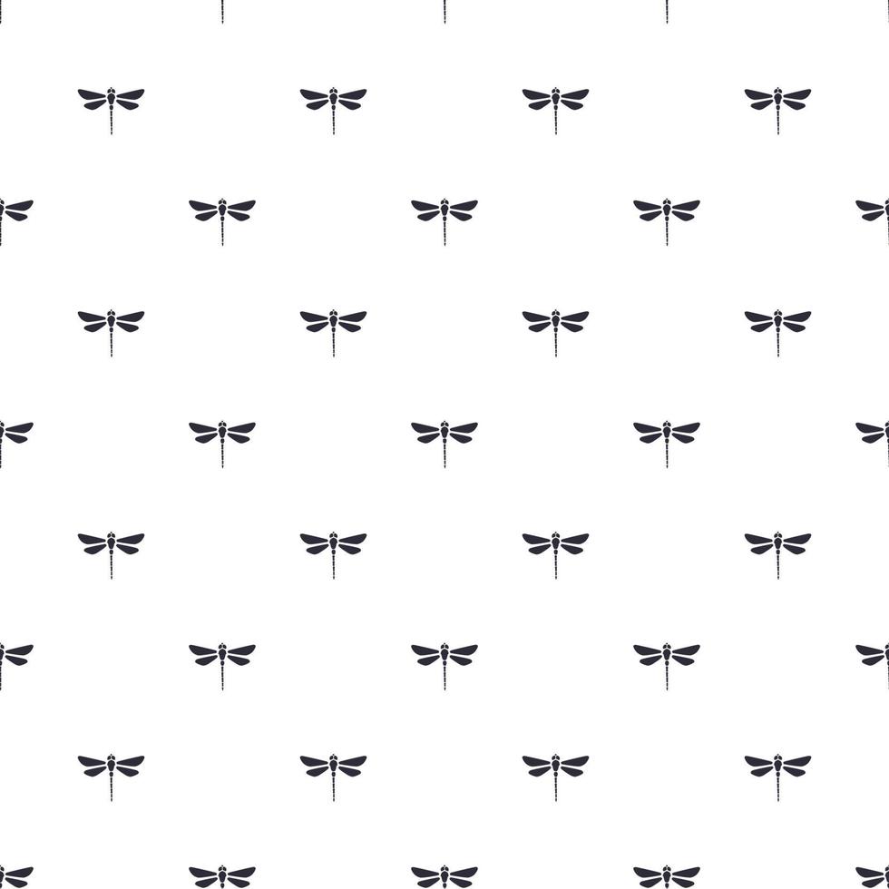 Seamless vector illustration. Pattern with silhouettes dragonfly pattern upward on white background