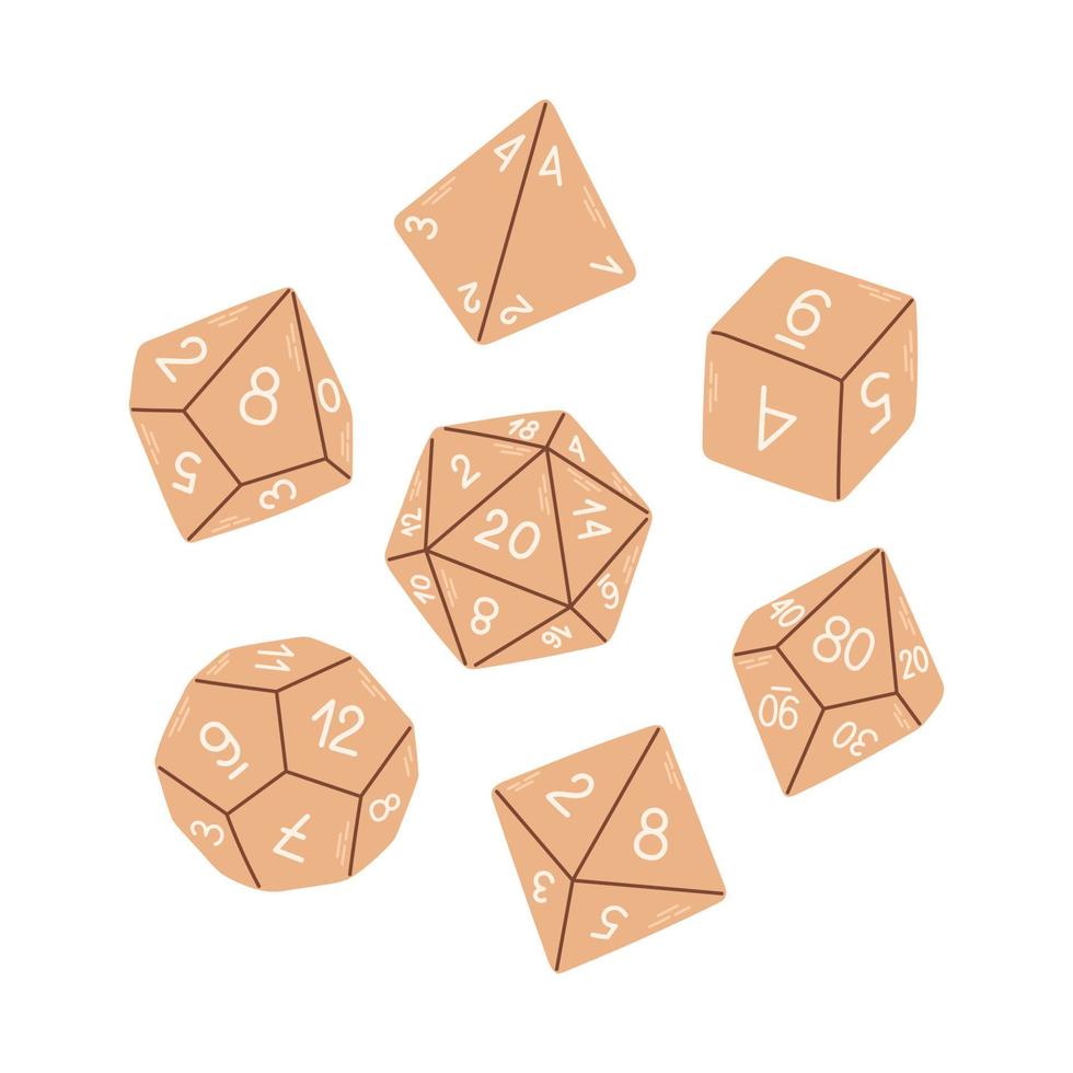 D4 D6 D8 D10 D12 and D20 Dice for Board games, dnd dices set. RPG dice for table game. Vector illustration
