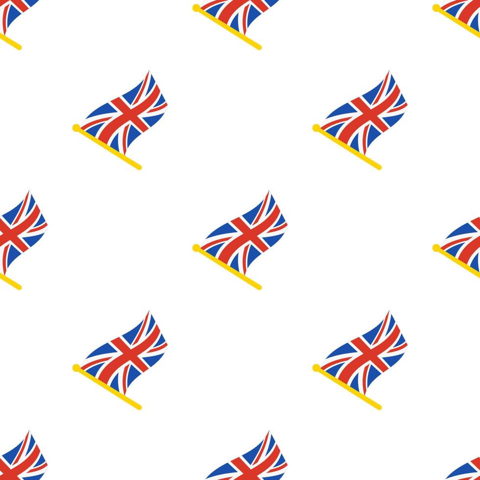 Seamless pattern with flags of United Kingdom on flagstaff on white background vector