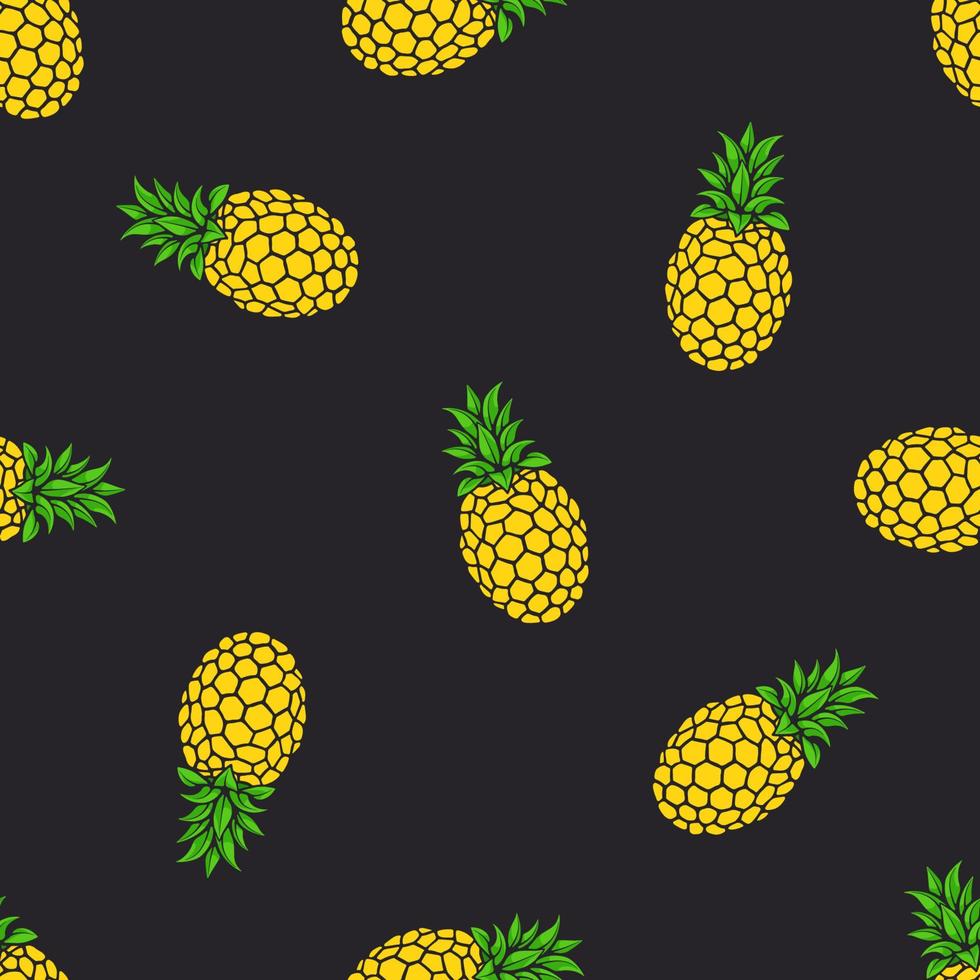 Seamless pattern with falling pineapples on black background vector