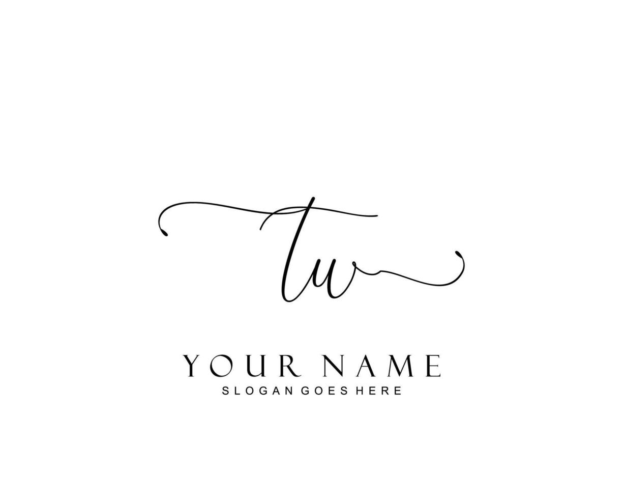 Initial TW beauty monogram and elegant logo design, handwriting logo of initial signature, wedding, fashion, floral and botanical with creative template. vector