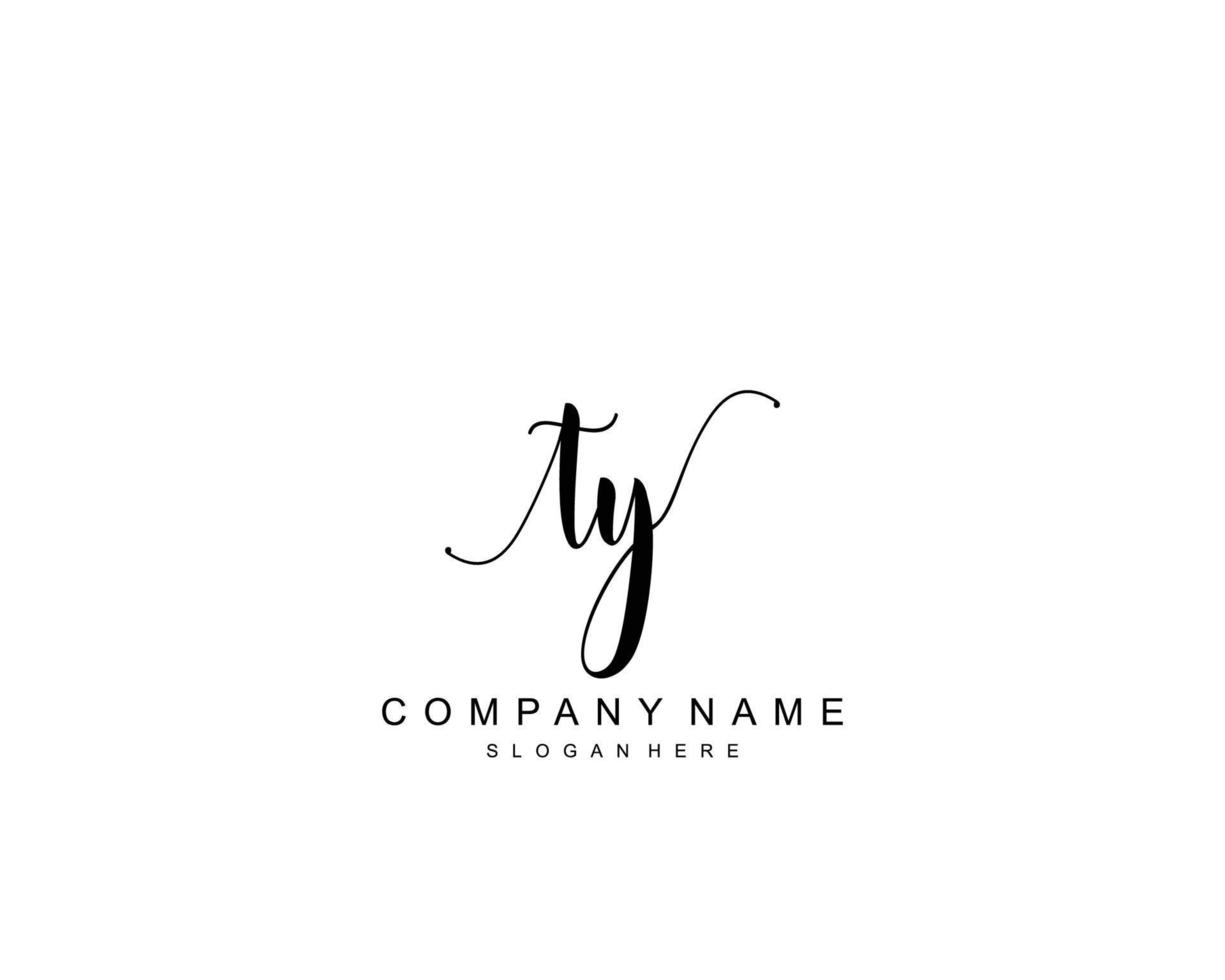 Initial TY beauty monogram and elegant logo design, handwriting logo of initial signature, wedding, fashion, floral and botanical with creative template. vector