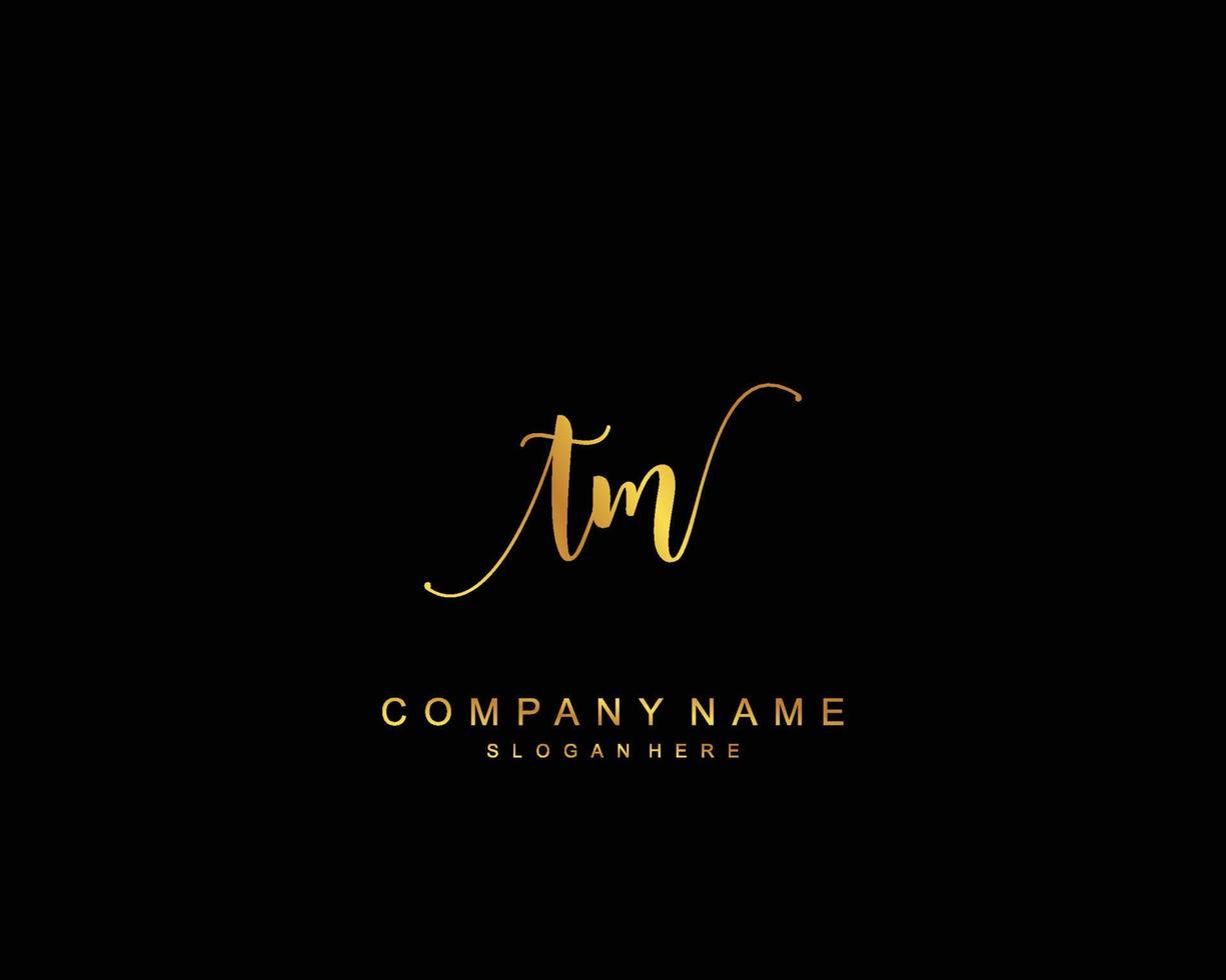 Initial TM beauty monogram and elegant logo design, handwriting logo of initial signature, wedding, fashion, floral and botanical with creative template. vector