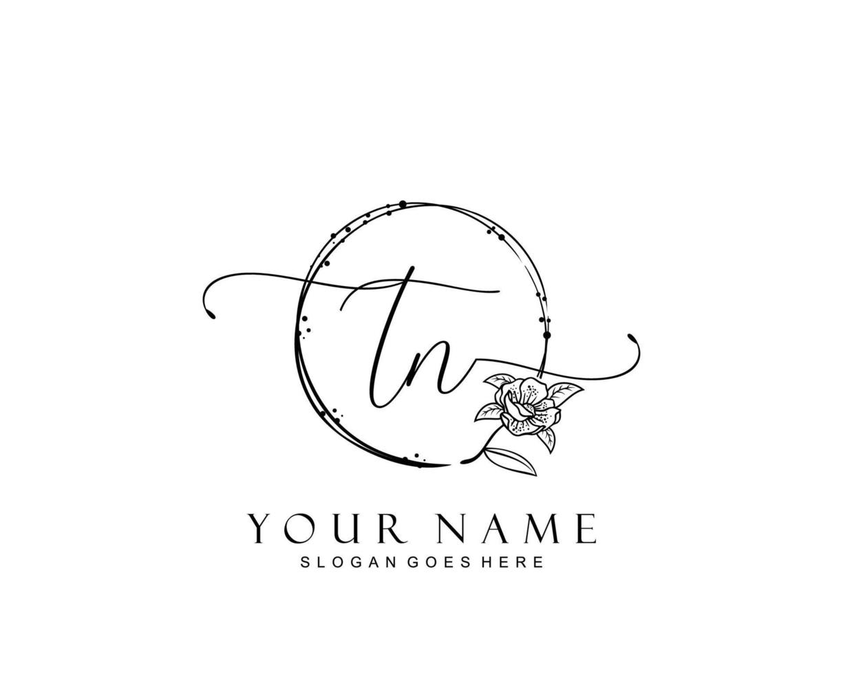 Initial TN beauty monogram and elegant logo design, handwriting logo of initial signature, wedding, fashion, floral and botanical with creative template. vector
