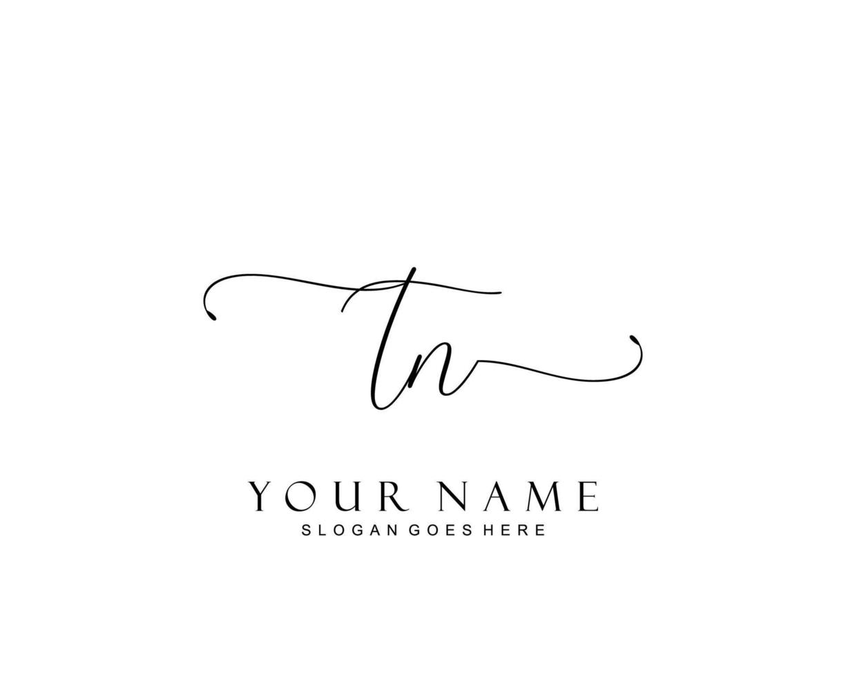 Initial TN beauty monogram and elegant logo design, handwriting logo of initial signature, wedding, fashion, floral and botanical with creative template. vector