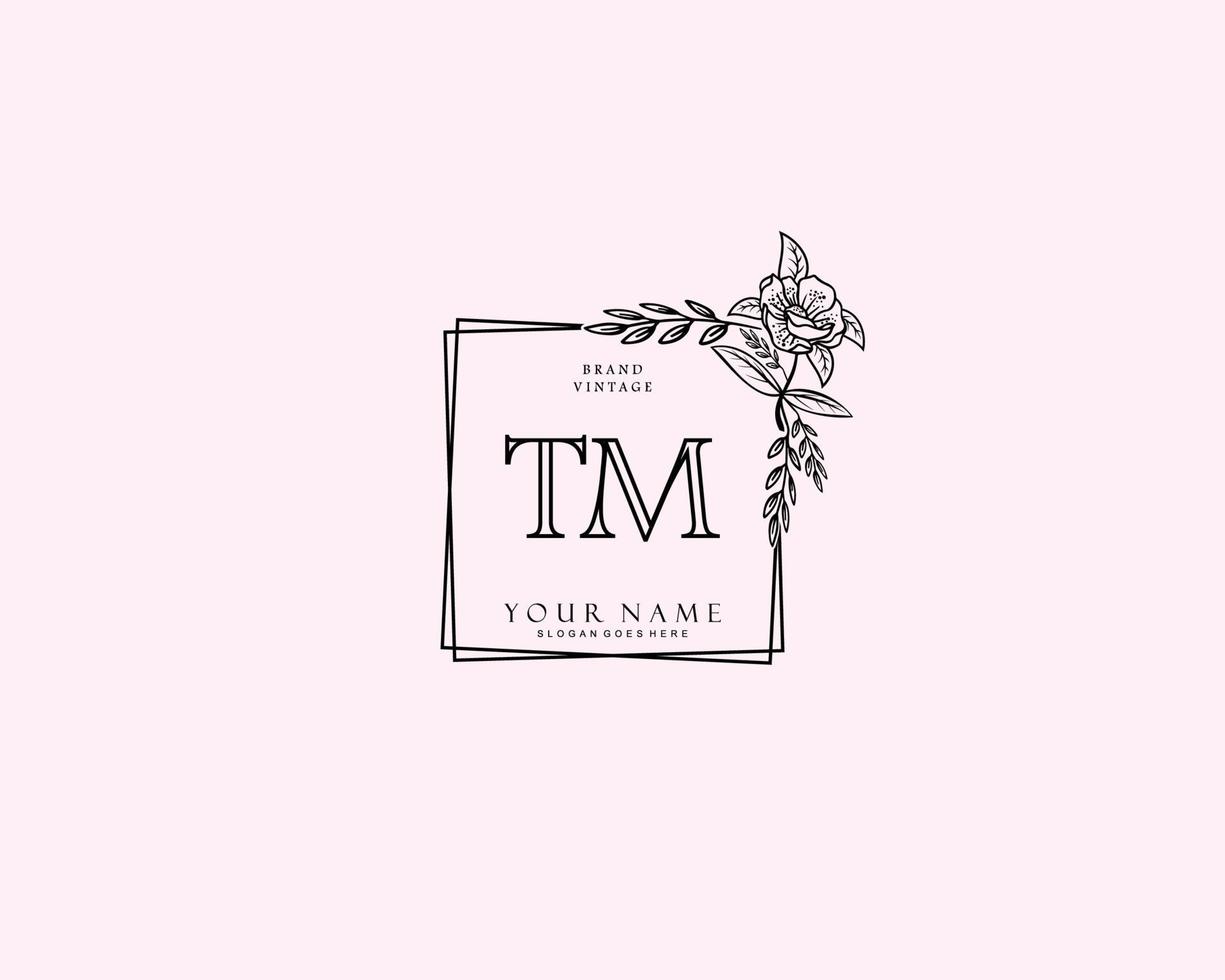 Initial TM beauty monogram and elegant logo design, handwriting logo of initial signature, wedding, fashion, floral and botanical with creative template. vector