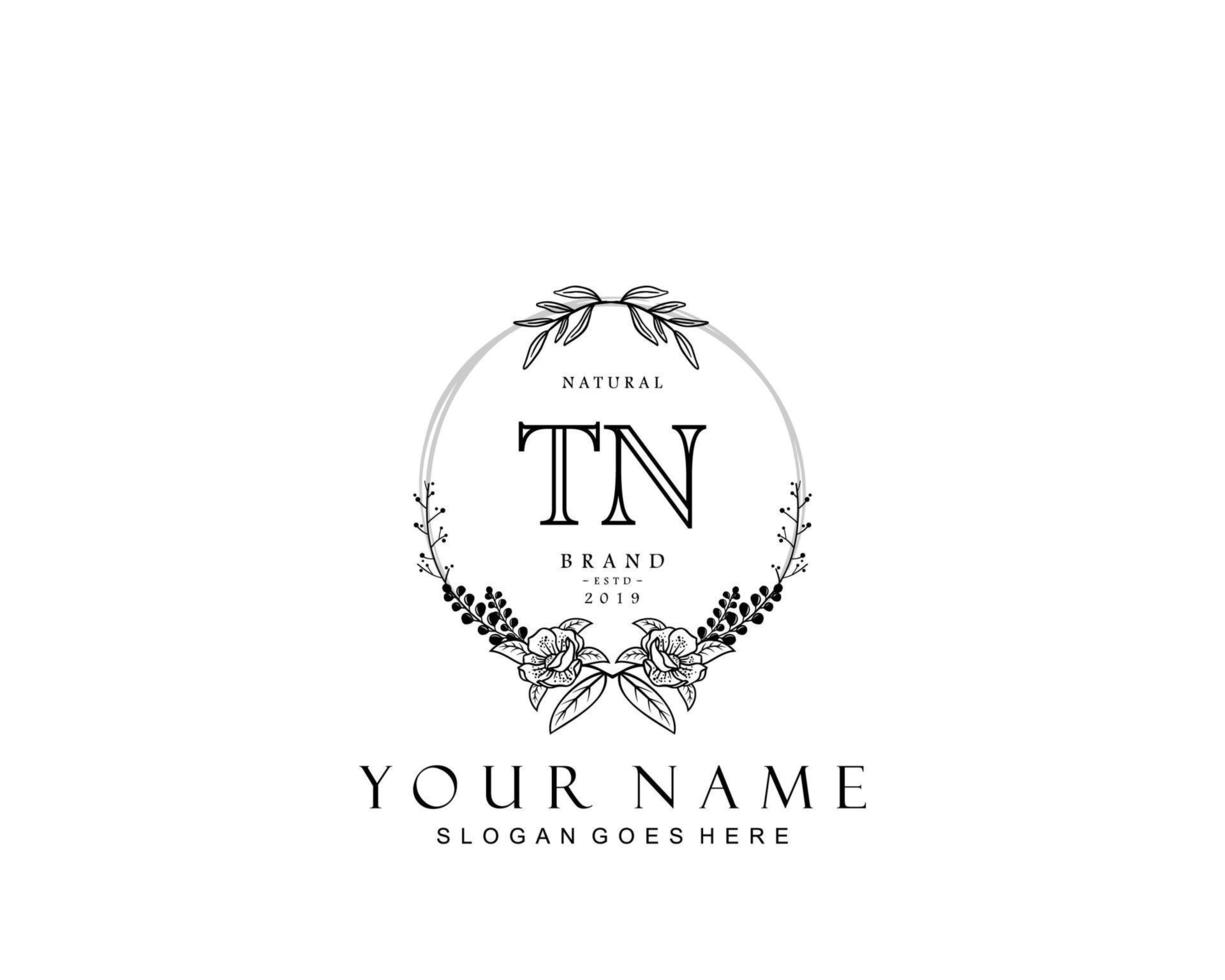 Initial TN beauty monogram and elegant logo design, handwriting logo of initial signature, wedding, fashion, floral and botanical with creative template. vector