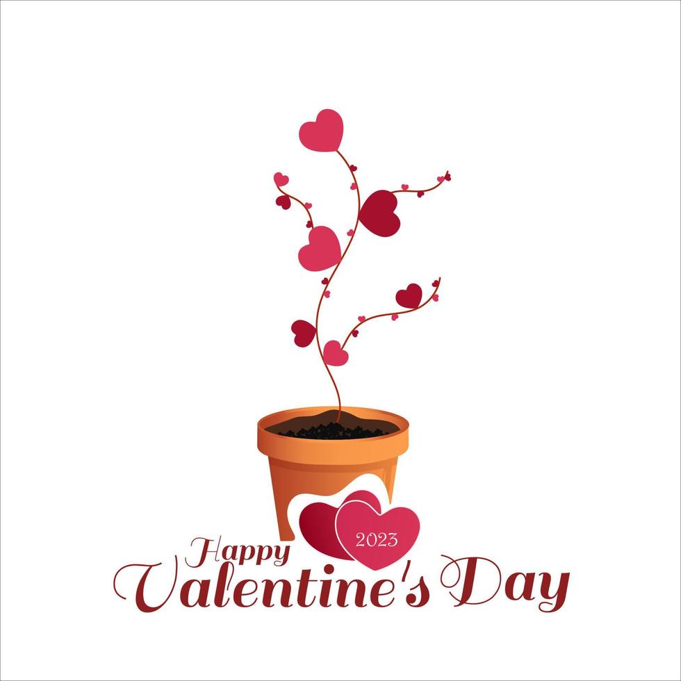 Valentine's day. Love plant growing in beautiful flower pot on white background. vector