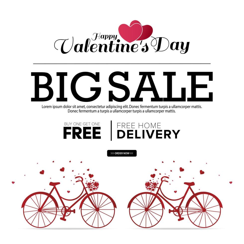 Happy Valentine's Day Sale Poster or banner with heart and cycle on red background. For Promotion and shopping template. love and Valentine's day concept vector