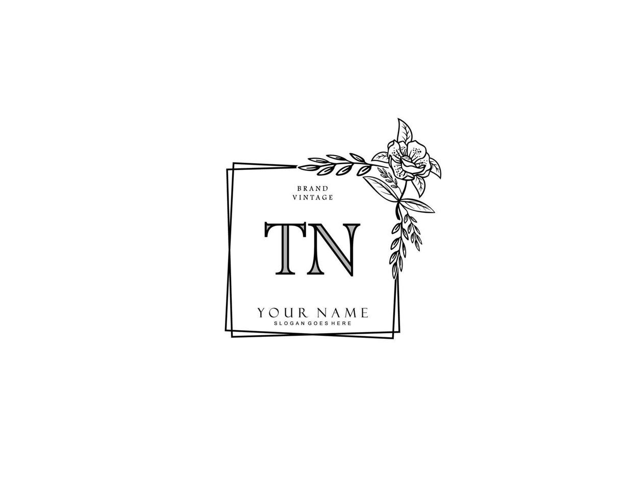 Initial TN beauty monogram and elegant logo design, handwriting logo of initial signature, wedding, fashion, floral and botanical with creative template. vector