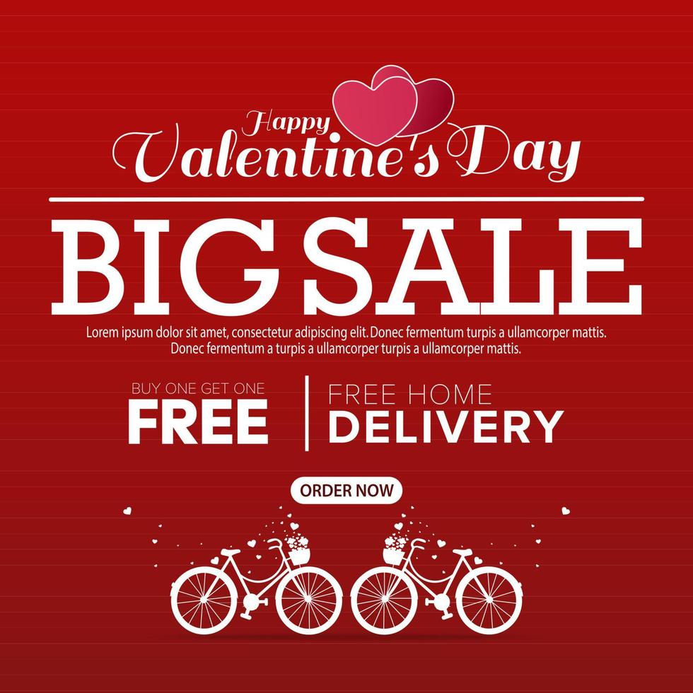 Happy Valentine's Day Sale Poster or banner with heart and cycle on red background. For Promotion and shopping template. love and Valentine's day concept vector