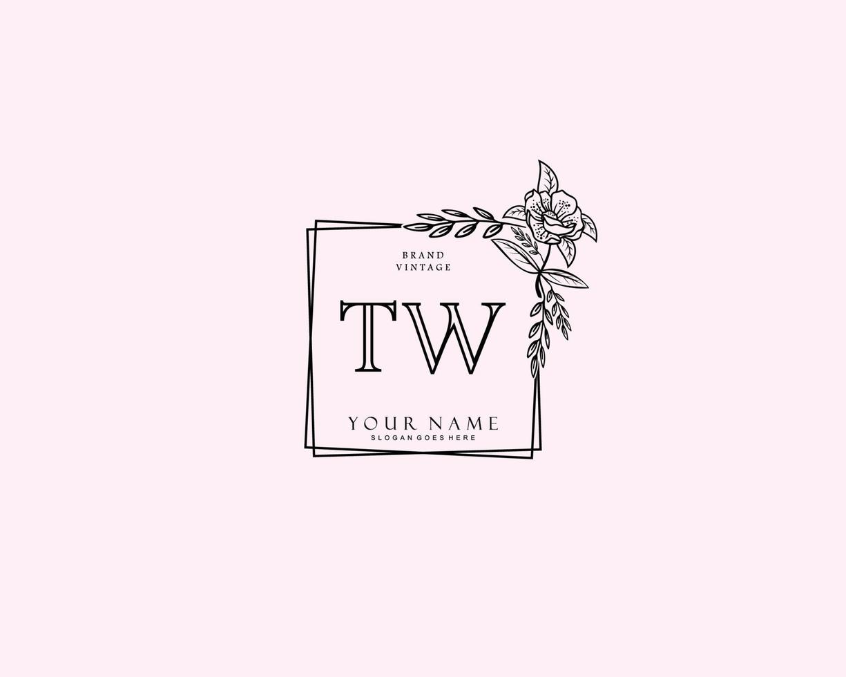 Initial TW beauty monogram and elegant logo design, handwriting logo of initial signature, wedding, fashion, floral and botanical with creative template. vector