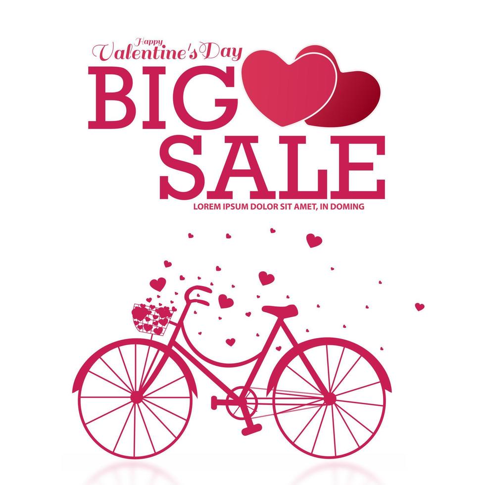 venta del día de san valentín. fondo de gran venta del día de san valentín con corazones voladores de bicicleta. para afiche, pancarta. vector