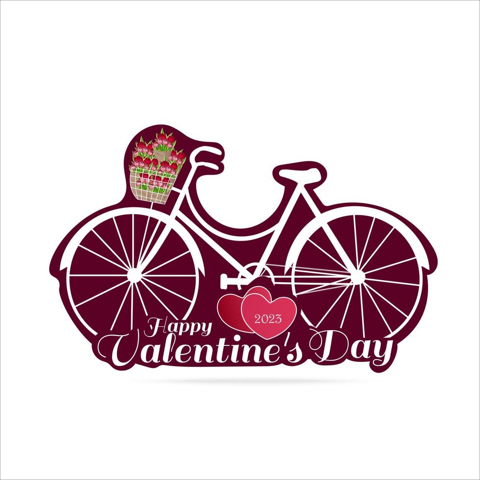 Illustration of a bicycle with flowers in a basket isolated on white background. Vector. Cartoon. Flat. vector
