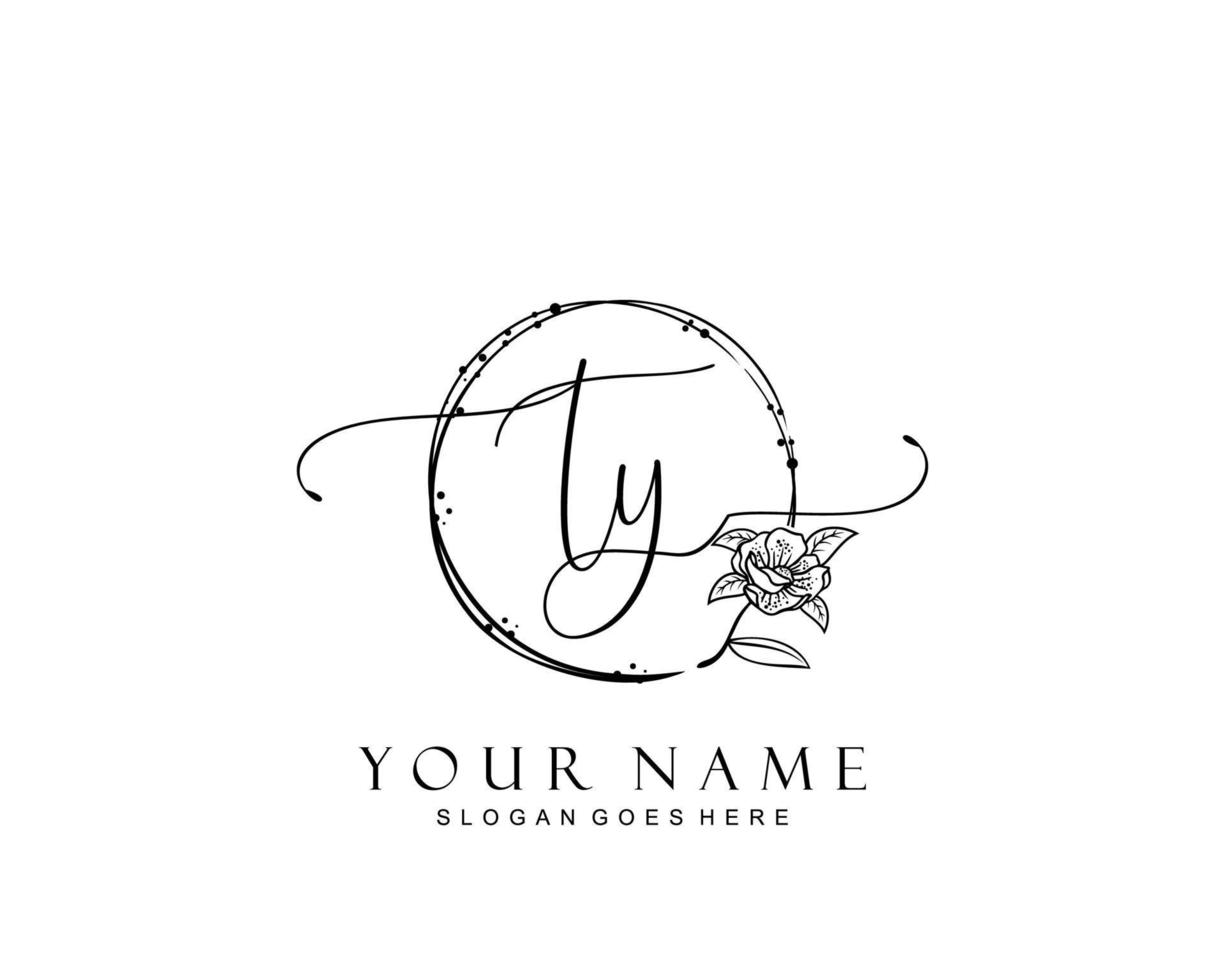 Initial TY beauty monogram and elegant logo design, handwriting logo of initial signature, wedding, fashion, floral and botanical with creative template. vector