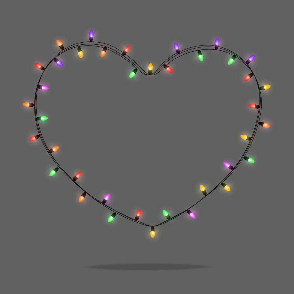 Happy Valentine's day card with light bulbs, Holiday illuminated frame made of garland wire with copy space for adding text. vector