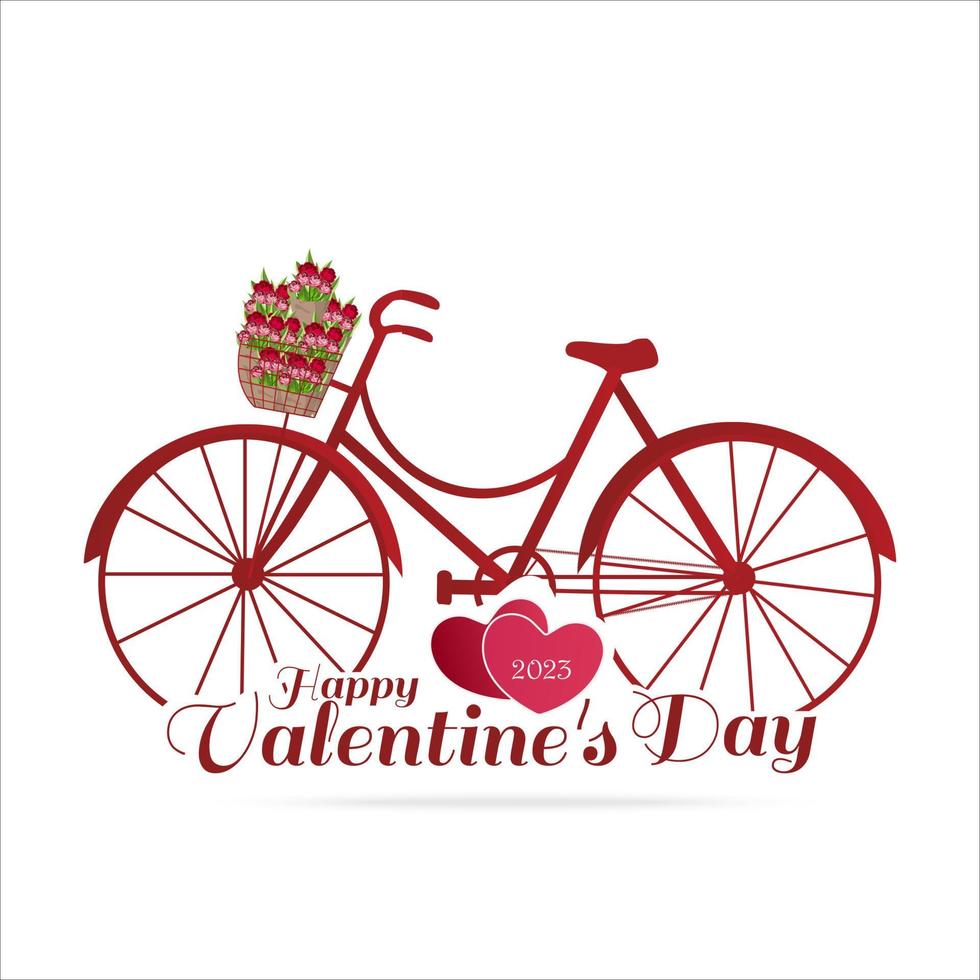 Illustration of a bicycle with flowers in a basket isolated on white background. Vector. Cartoon. Flat. vector