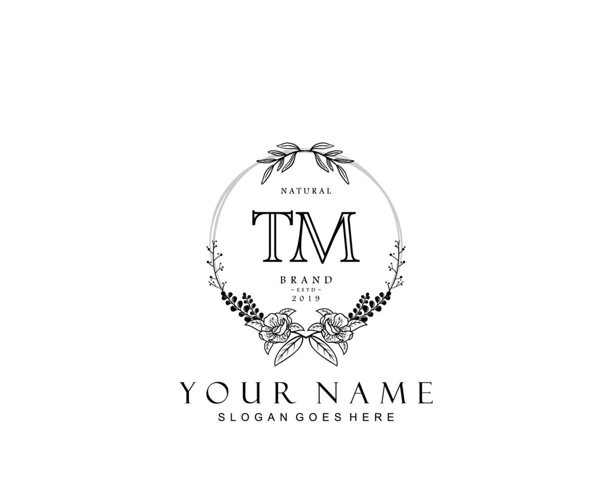 Initial TM beauty monogram and elegant logo design, handwriting logo of initial signature, wedding, fashion, floral and botanical with creative template. vector