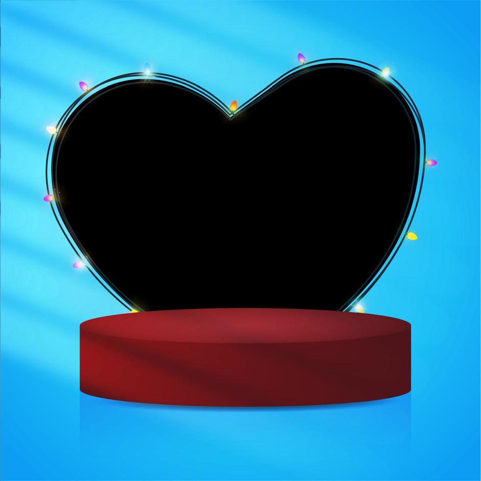 Happy Valentine's Day background. Big hearts with light and 3d shape for product display presentation. Vector illustration for website, poster, ads, coupons, promotional material.