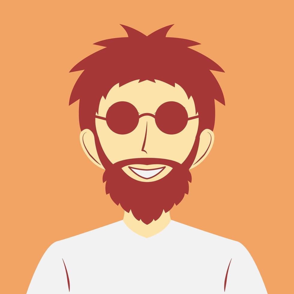 retrato de un hombre barbudo sonriendo y usando anteojos oscuros. ilustración plana de avatar para redes sociales vector