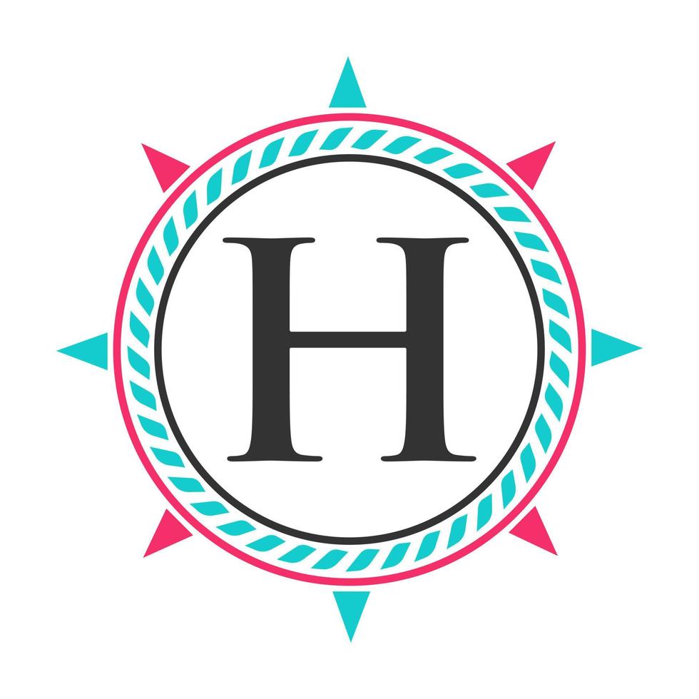 Anchor Logo Design on Letter H Template. Marine Retro Element, Super Yacht icon, Sailing Cruises Badge Logo vector