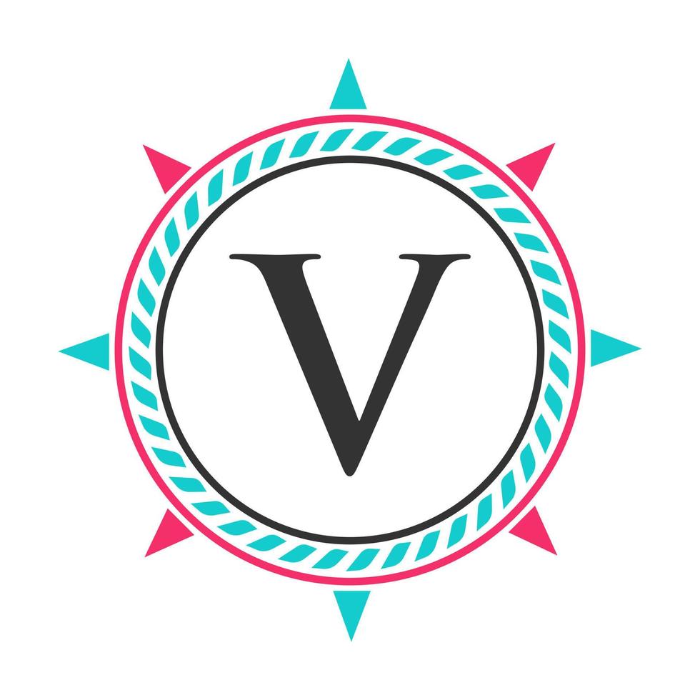 diseño de logotipo de ancla en plantilla de letra v. elemento retro marino, icono de super yate, logotipo de insignia de cruceros de vela vector