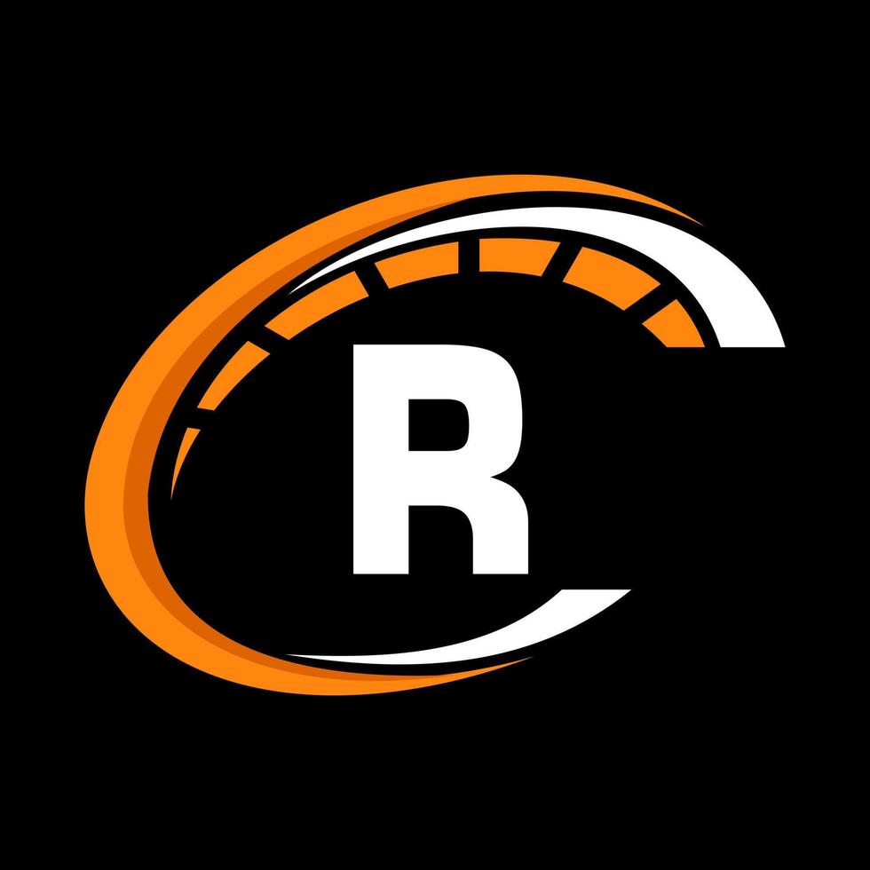 Sport Car Logo On Letter R Speed Concept. Car Automotive Template For