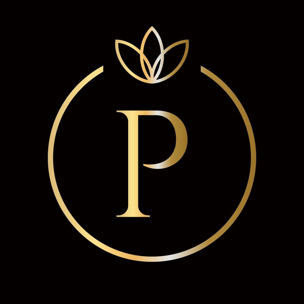 lujo de letra p inicial, belleza, logotipo de monograma de adorno para boda, moda, joyería, boutique, plantilla floral y botánica vector