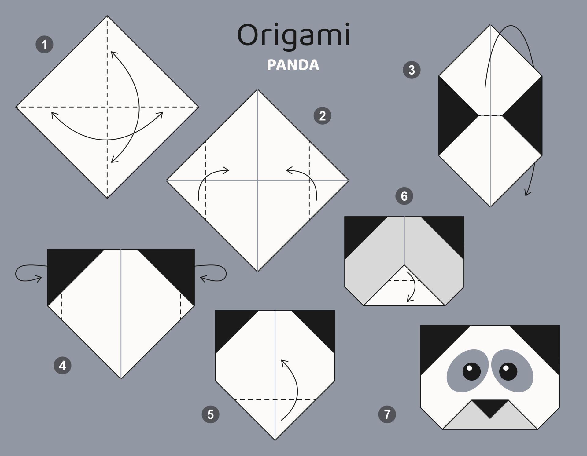 Esquema tutorial de origami con panda. elementos de origami aislados