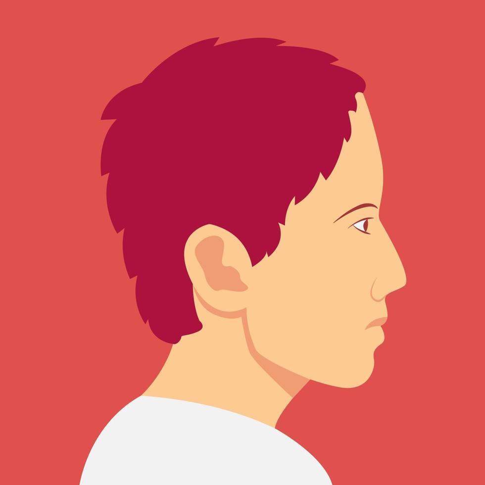 Side portrait of a man with red hair in flat cartoon illustration vector