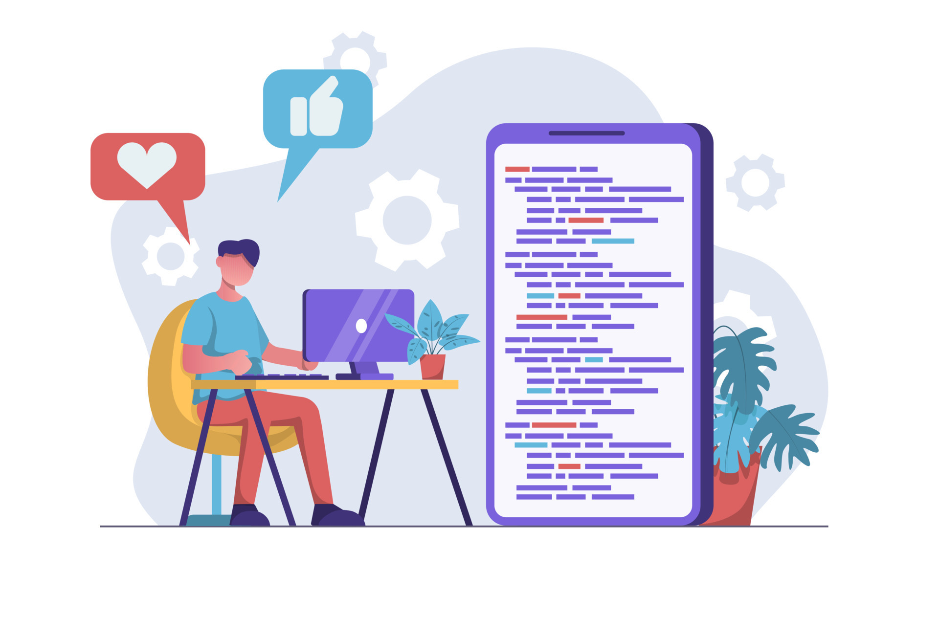 App development. Programmer creates apps for devices. 19513234 Vector ...