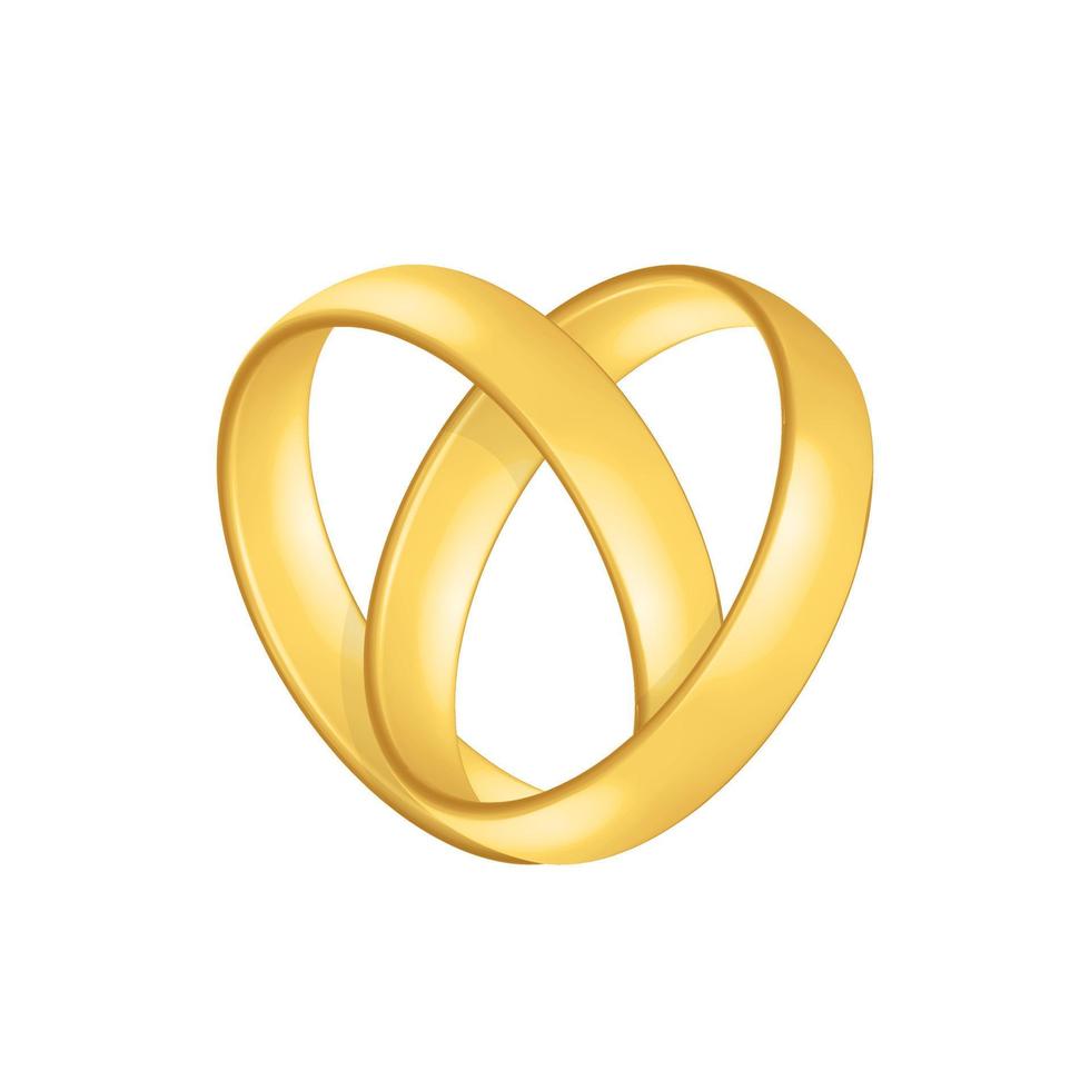 anillos de boda dorados realistas con reflexión aniversario sorpresa romántica vector