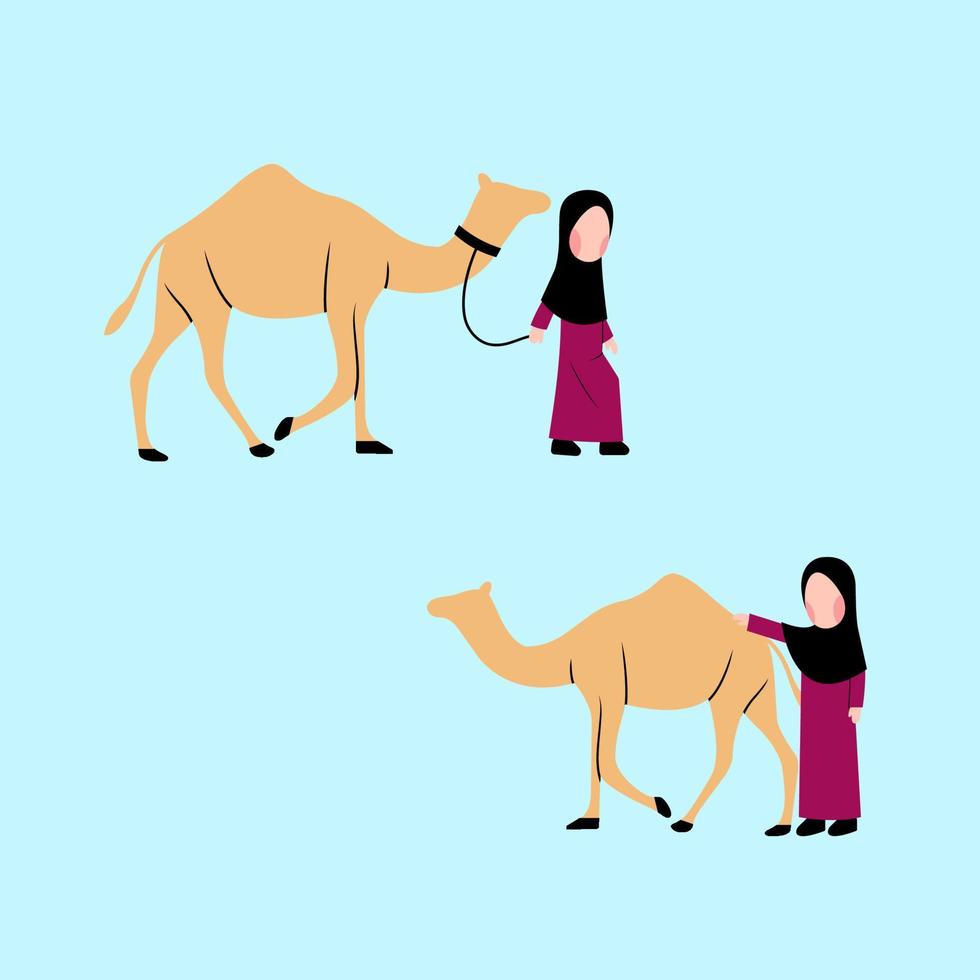 Hijab Kid With Camel Animal Qurban vector