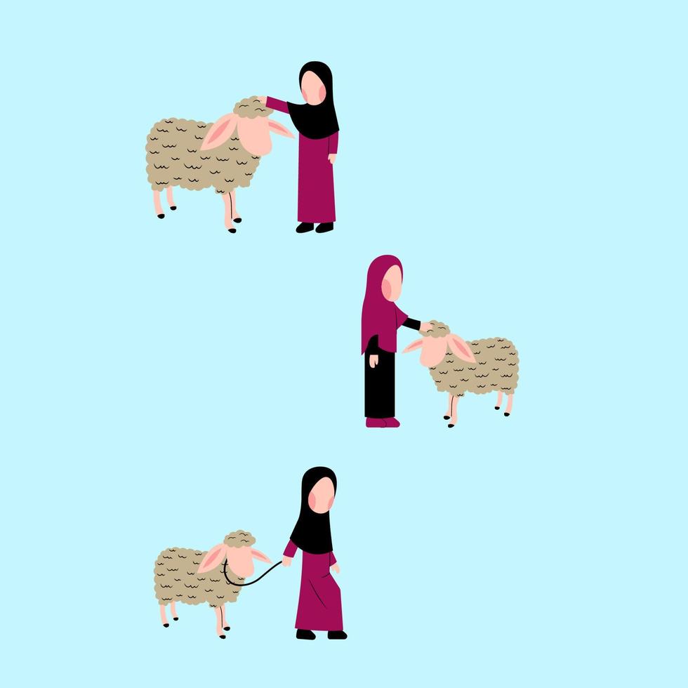 hijab niño con oveja animal qurban vector
