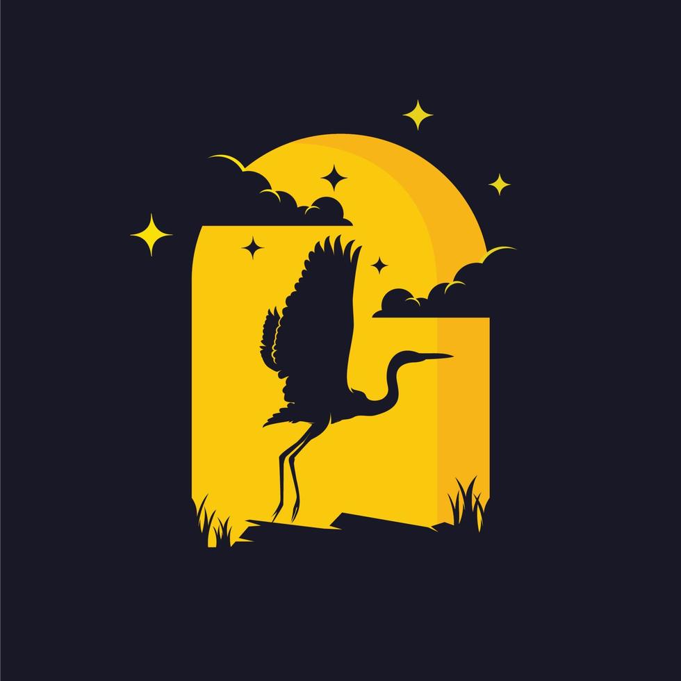 Heron Silhouette Logo Design Template vector
