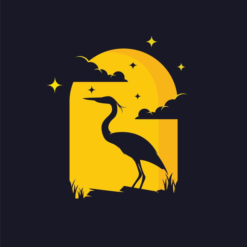 Heron Silhouette Logo Design Template vector
