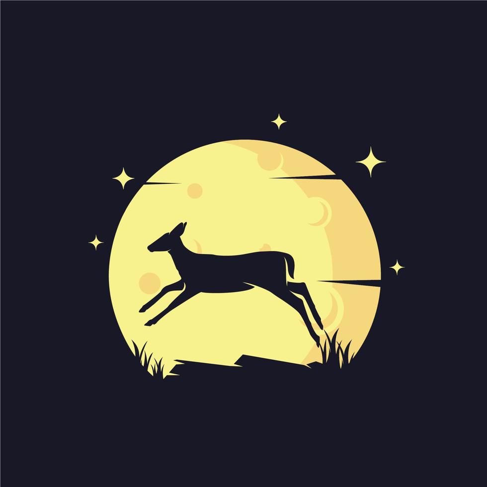 Mouse Deer with Yellow Moon Background Logo Template vector