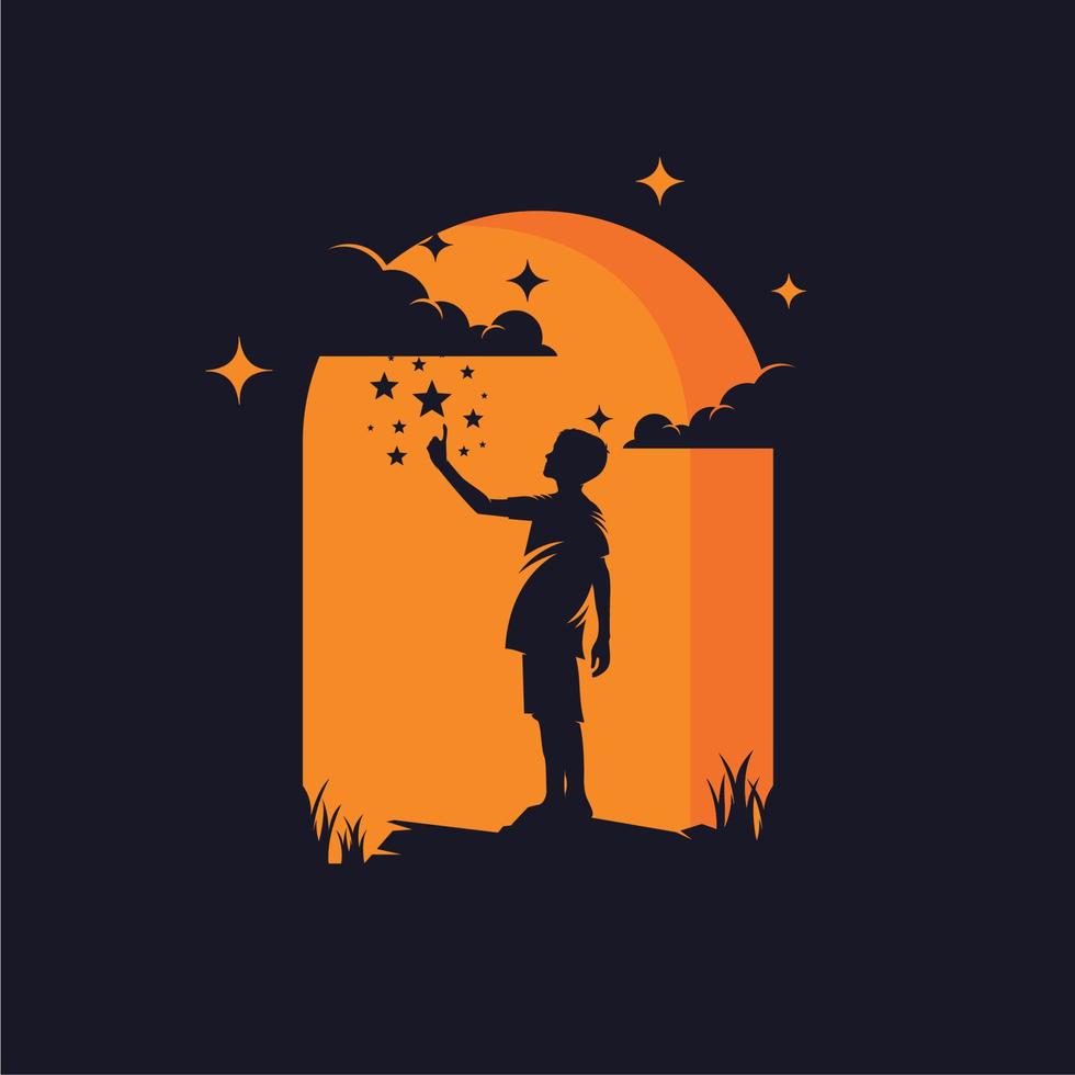 Reaching Stars Silhouette Logo Design Template with dark background vector