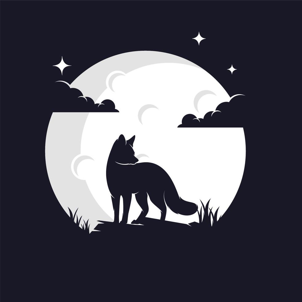 Fox with Moon Background Logo Template vector