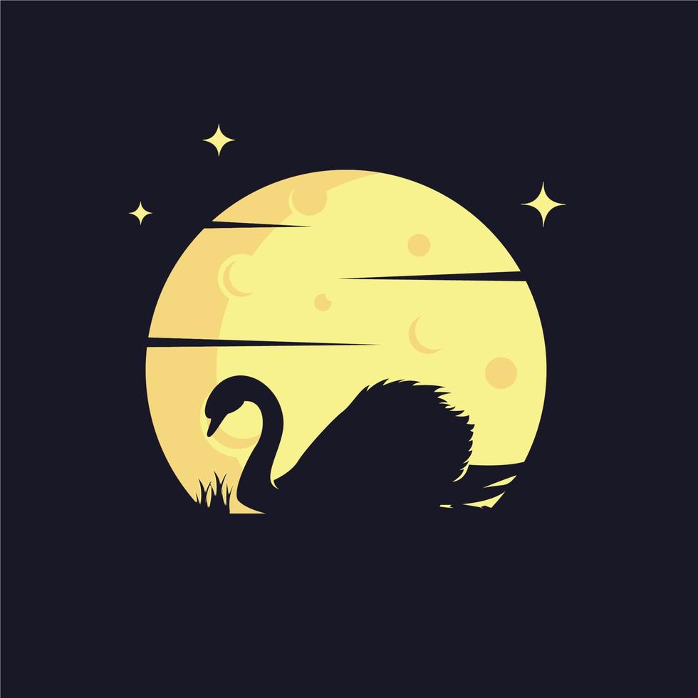 Swan with Yellow Moon Background Logo Template vector