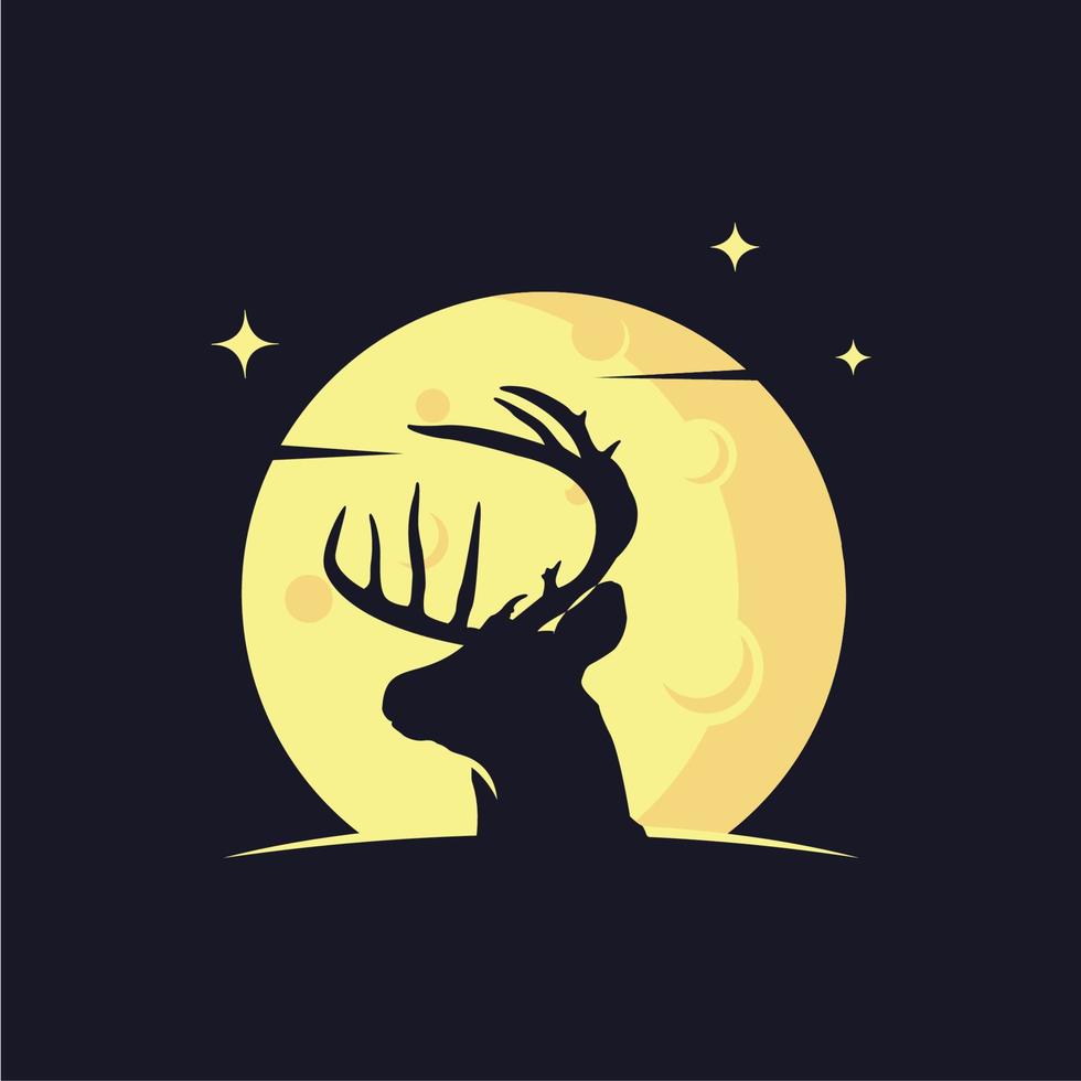 Deer Silhouette with Moon Background Logo Design Templates vector