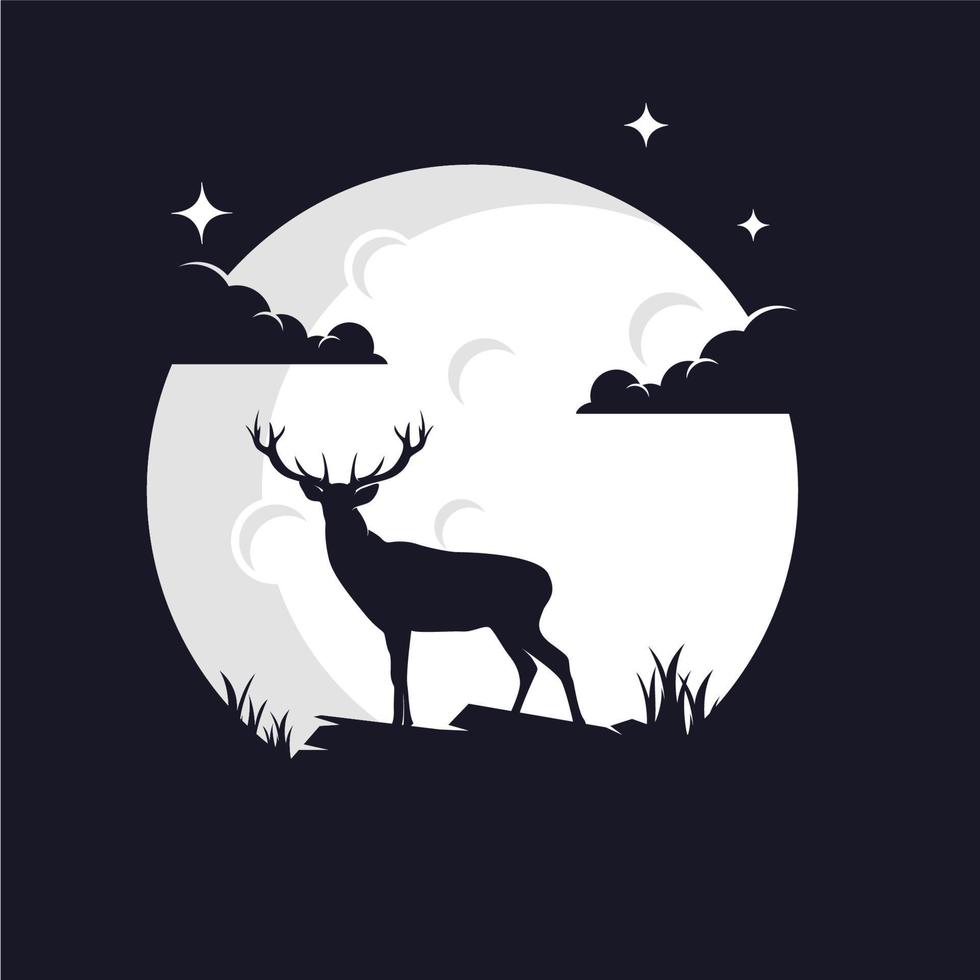 Deer with Moon Background Logo Template vector