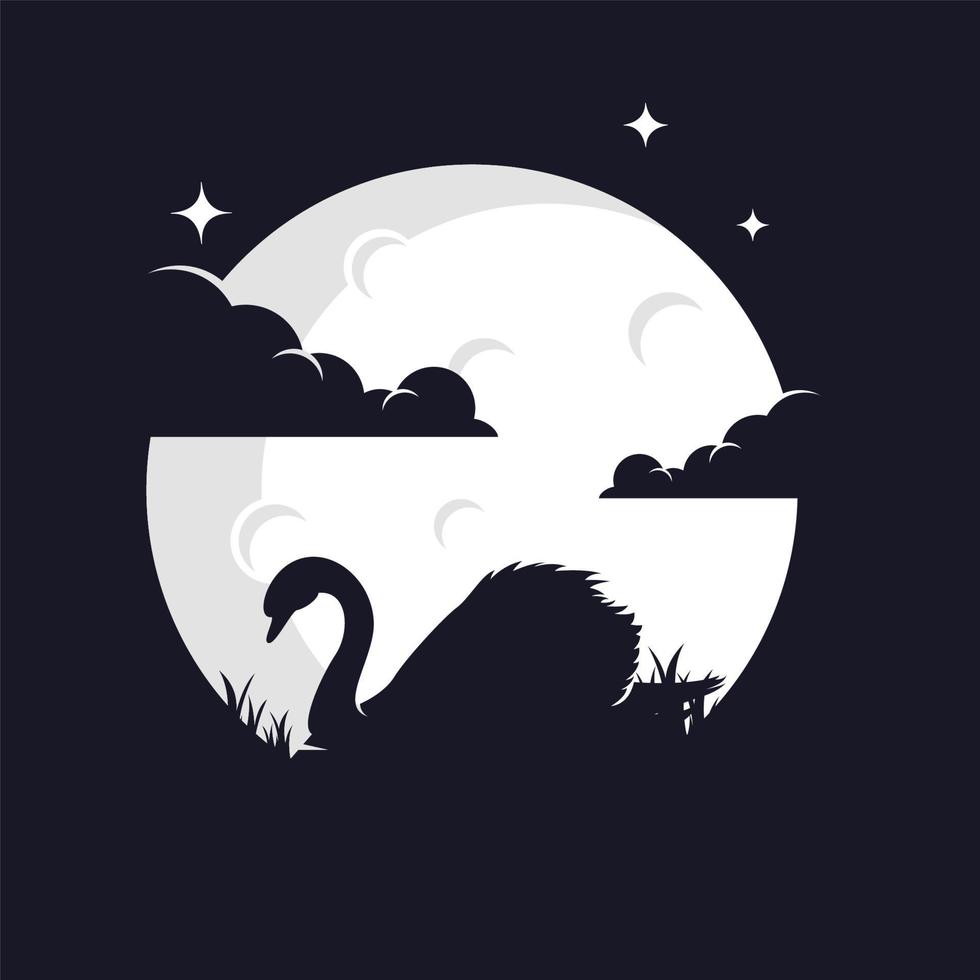 Swan Silhouette with Moon Background Logo Template vector
