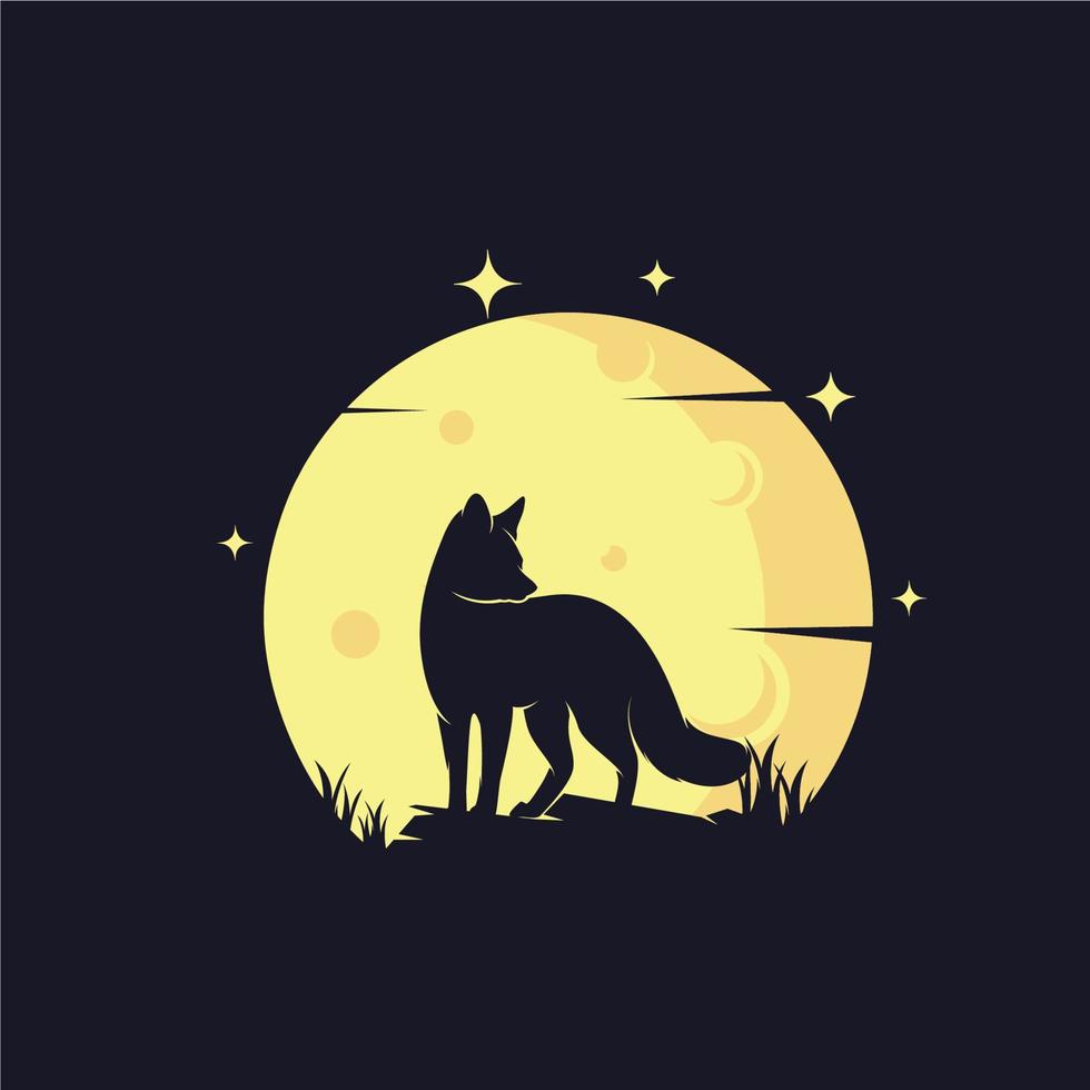 Fox with Yellow Moon Background Logo Template vector